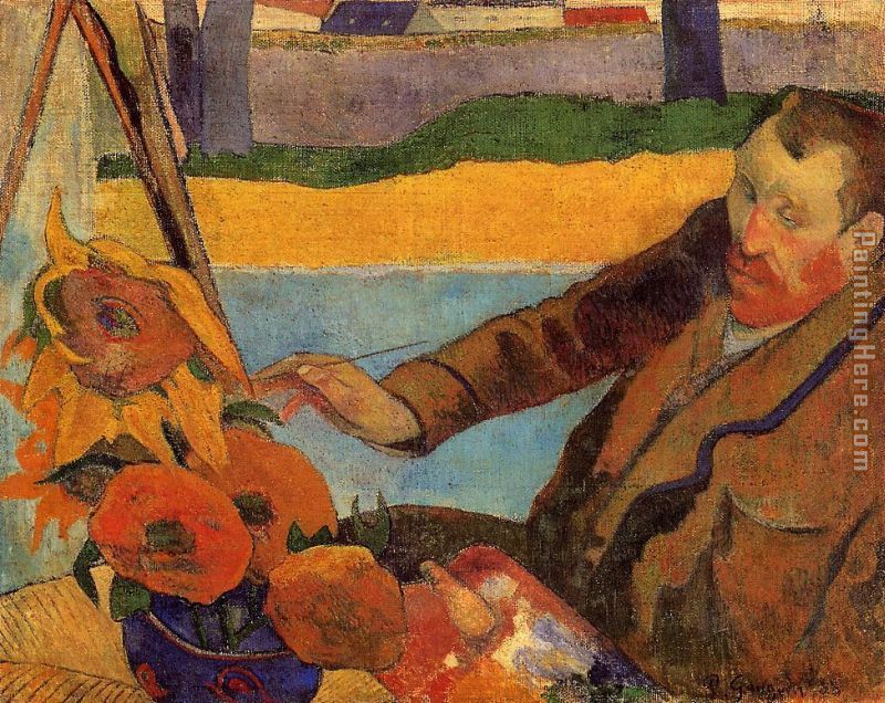 Portrait of Vincent van Gogh Painting Sunflowers painting - Paul Gauguin Portrait of Vincent van Gogh Painting Sunflowers art painting